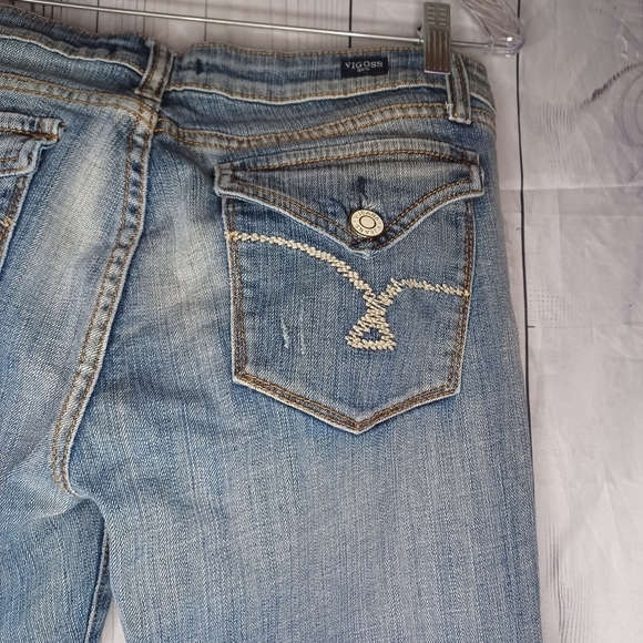 Vigoss Lightly Distressed Boot Cut Blue Denim Jeans - Picture 14 of 16